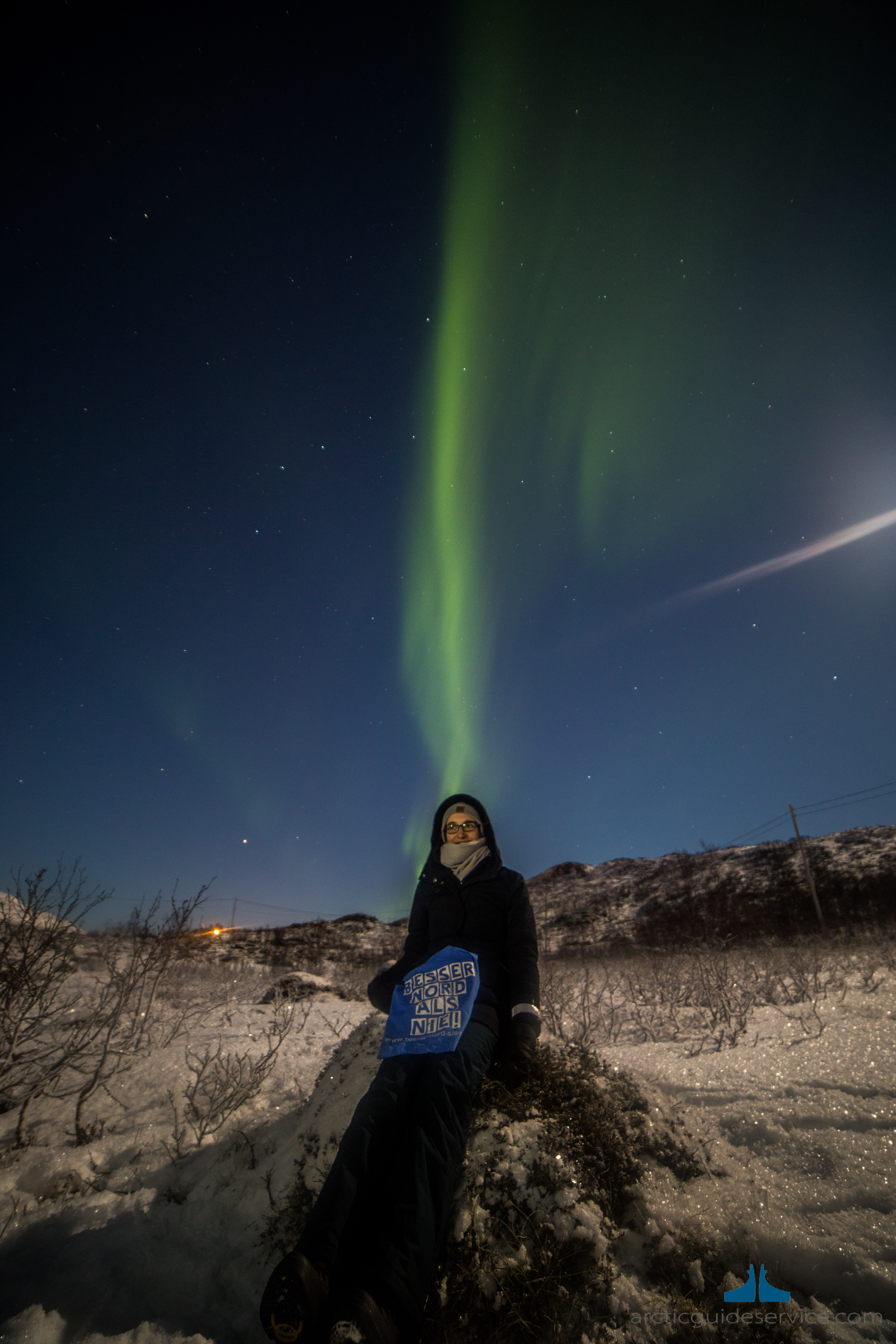 Unter dem Nordlicht. In Kvaløyvågen, unweit von Tromsø. Foto: Diego, Arctic Guide Service